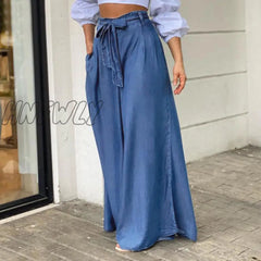 Hnewly Summer Fashion Women High Waist Long Pants Maxi Palazzo Pantalon Solid Color Beach