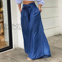 Hnewly Summer Fashion Women High Waist Long Pants Maxi Palazzo Pantalon Solid Color Beach