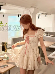 Hnewly Summer Floral Short Party Dress Women Casual Kawaii Clothing Y2K Mini Office Lady Elegant