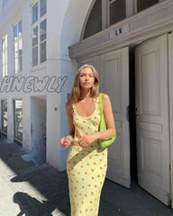 Hnewly Summer Floral Suspender Maxi Sundress Holiady Beach Women Sleeveless Straps Wrapped Fishtail