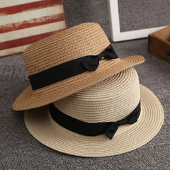 Hnewly Summer Hats For Women Sun Hat Beach Ladies Fashion Flat Brom Bowknot Panama Lady Casual Straw