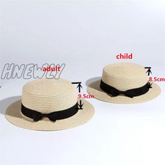 Hnewly Summer Hats For Women Sun Hat Beach Ladies Fashion Flat Brom Bowknot Panama Lady Casual Straw