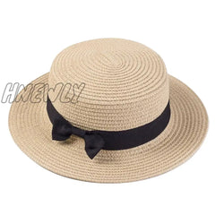 Hnewly Summer Hats For Women Sun Hat Beach Ladies Fashion Flat Brom Bowknot Panama Lady Casual Straw