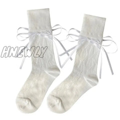 Hnewly Summer Hollows Breathable Bows Sock Casual Ballet Style Solid Color Bandage Stocking For