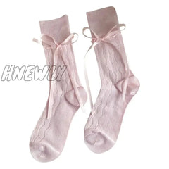Hnewly Summer Hollows Breathable Bows Sock Casual Ballet Style Solid Color Bandage Stocking For