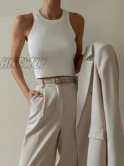 Hnewly Summer Knitted Tank Tops Women Casual Crop Sexy Girls Suspender Vest O-Neck Ol Slim Ribber