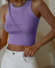Hnewly Summer Knitted Tank Tops Women Casual Crop Sexy Girls Suspender Vest O-Neck Ol Slim Ribber