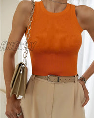 Hnewly Summer Knitted Tank Tops Women Casual Crop Sexy Girls Suspender Vest O-Neck Ol Slim Ribber