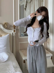 Hnewly Summer Lace Y2K Basic Crop Tops Women Pure Color Slim Korean T-Shirt Fashion Office Lady
