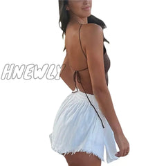 Hnewly Summer Ladies Sexy Backless Chest Wrap Women Solid Color Hanging Neck Lace-Up Sleeveless