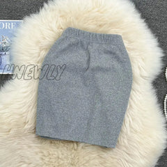 Hnewly Summer Mini Cotton Skirt Women Elastic Waist Sexy Solid Black Grey Folds Split Skirts