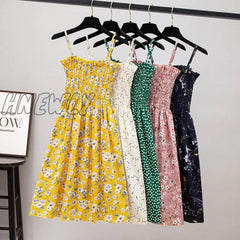 Hnewly Summer Mini Dresses Fashion Female Elastic High Waist Casual Spaghetti Strap Sleeveless