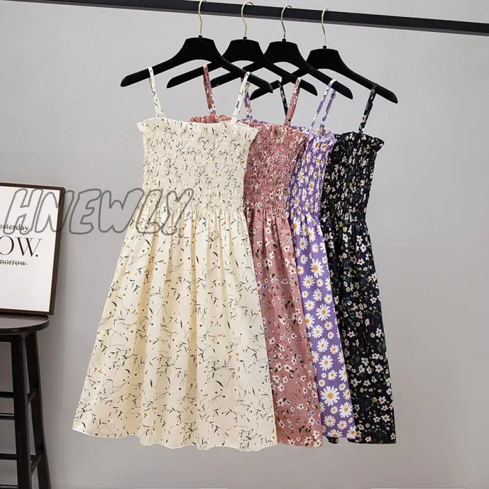 Hnewly Summer Mini Dresses Fashion Female Elastic High Waist Casual Spaghetti Strap Sleeveless