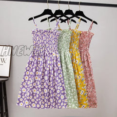 Hnewly Summer Mini Dresses Fashion Female Elastic High Waist Casual Spaghetti Strap Sleeveless