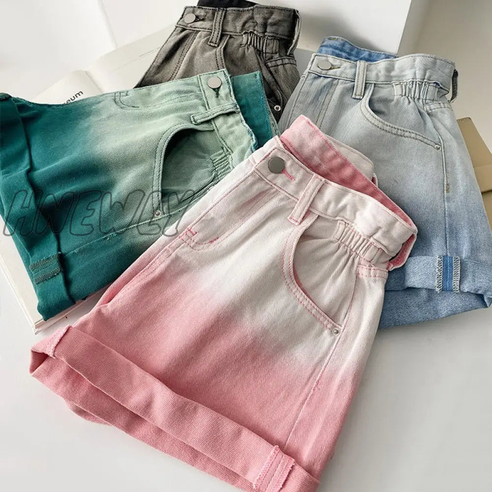 Hnewly Summer New Denim Shorts Women’s High Waist A-Line Version Slimming Gradual Color Changing