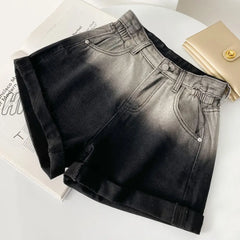 Hnewly Summer New Denim Shorts Women’s High Waist A-Line Version Slimming Gradual Color Changing