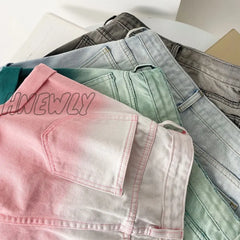 Hnewly Summer New Denim Shorts Women’s High Waist A-Line Version Slimming Gradual Color Changing