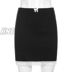 Hnewly Summer New Vintage Sweet Bow Lace Trim Aesthetics Sexy High Waist Black Skirts Y2K Mini