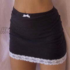 Hnewly Summer New Vintage Sweet Bow Lace Trim Aesthetics Sexy High Waist Black Skirts Y2K Mini