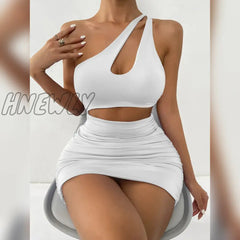 Hnewly Summer One Shoulder Hollow High Waist Bodycon Dress For Women Party Sexy Night Club Sheath