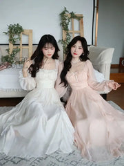 Hnewly Summer Pink Chiffon Vintage Fairy Dress Women Korean Style Elegant Party Midi Female Court