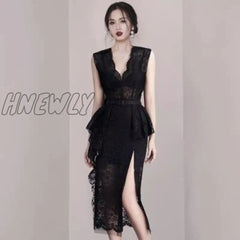Hnewly Summer Robe Femme Korean Elegant Lace Cotton Maxi Dress Women Sleeveless V-Neck Embroidered