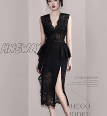 Hnewly Summer Robe Femme Korean Elegant Lace Cotton Maxi Dress Women Sleeveless V-Neck Embroidered