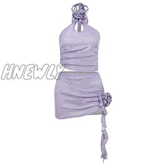 Hnewly Summer Sexy Halter Neck Sequins Evening Prom Dress Women’s Sweet Purple Hollow Out Brthday