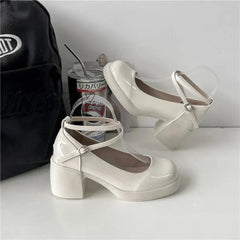 Hnewly Summer Solid Color Light Mouth Shiny Leather Surface One Line Buckle Strap Versatile Women