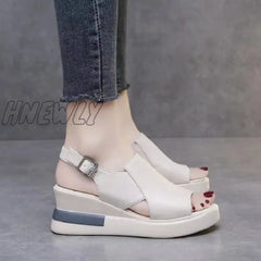 Hnewly Summer Wedge Platform Sandals Fashion Retro Romen Beach Shoes Ladies Casual Peep Toe Soft