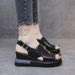 Hnewly Summer Wedge Platform Sandals Fashion Retro Romen Beach Shoes Ladies Casual Peep Toe Soft