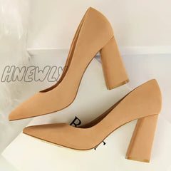 Hnewly Summer Women 8.5Cm High Heels Pumps Escarpins Elegant Sweet Lady Wedding Block Square Middle