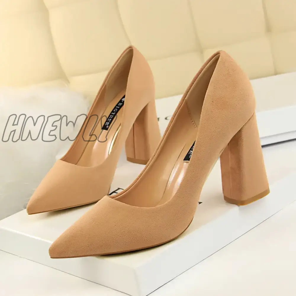 Hnewly Summer Women 8.5Cm High Heels Pumps Escarpins Elegant Sweet Lady Wedding Block Square Middle