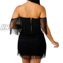 Hnewly Summer Women Bandage Dress Elegant Club Party Sexy V Neck Off Shoulder Tassel Mini Fringe