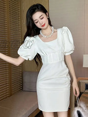Hnewly Summer Women Evening Short Dress Lady Retro Sexy Square Collar Corset Slim Mini Dresses
