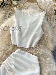 Hnewly Summer Women Fashion Skirt Set Sexy Sleeveless Tank Tops High Waist Slim Long Saya Female