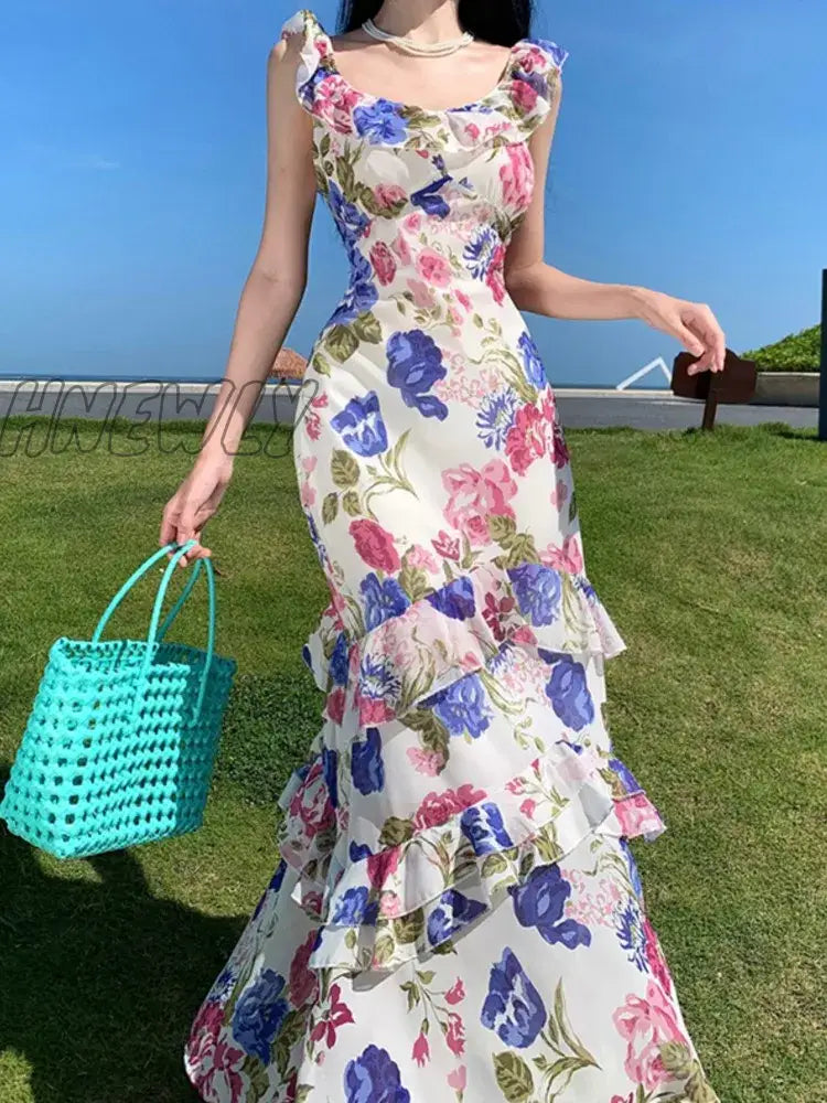 Hnewly Summer Women Floral Bodycon Slim Party Dress Sleeveless Casual Birthday One Pieces Robe Chic