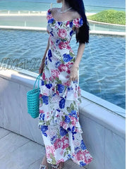Hnewly Summer Women Floral Bodycon Slim Party Dress Sleeveless Casual Birthday One Pieces Robe Chic