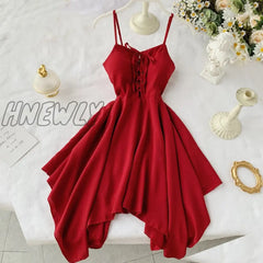 Hnewly Summer Women Irregular Hem Beach Party Mini Dress Vestidos Sexy Sleeveless High Waist
