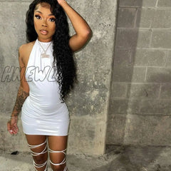 Hnewly Summer Women Sexy Solid Black Pu Leather Sleeveless O Neck Slim Bodycon Dress New Casual