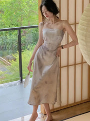 Hnewly Summer Women Spaghetti Strap Elegant Midi Satin Dresses Wedding Evening Birthday Holiday