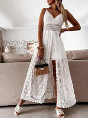 Hnewly Summer Women Suspender Playsuit Dress Casual Sleeveless Hollow Out Floral Lace Sling