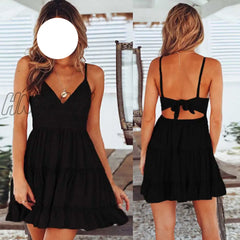 Hnewly Summer Women White Lace Halter Dress Sexy Backless Beach Dresses Fashion Sleeveless