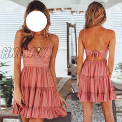 Hnewly Summer Women White Lace Halter Dress Sexy Backless Beach Dresses Fashion Sleeveless