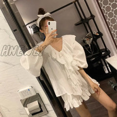 Hnewly Summer Women’s Embroidery Lace Linen Pajama Sets Tops + Shorts.vintage Ladies Girl Ruffles
