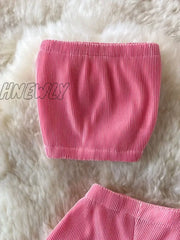 Hnewly Summer Women’s Suit Korean Street Style Gradient Tube Top Short + High Waist Wide Leg