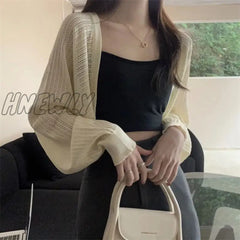 Sunscreen Crop Knit Cardigan Women Korean Style Solid Color Thin Cardigan Coat Woman Simple Long Sleeve Smock Top Ladies
