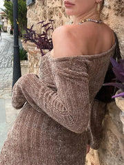 Hnewly Sweater Dress Long Sleeve Aesthetics Ribbed Brown Y2K Fall Outfits Women Solid Bodycon