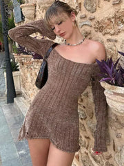 Hnewly Sweater Dress Long Sleeve Aesthetics Ribbed Brown Y2K Fall Outfits Women Solid Bodycon