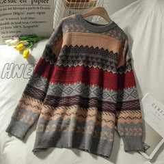 Hnewly Sweater Female Art Retro New Fashion Autumn And Winter Student Japanese Diamond Jacquard
